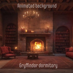 FONDO ANIMADO / Dormitorio de Gryffindor / Lofi Acogedor Fantasía Looped Vtuber Twitch Stream Superposición Fondo de Youtube