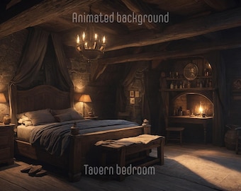 ANIMATED BACKGROUND | Tavern bedroom  | Lofi Cozy Fantasy Looped Vtuber Twitch Stream Overlay youtube Background