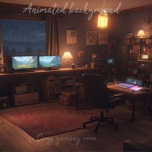 Cozy Gamer Room Animated Background: Twitch Vtuber Stream Overlay