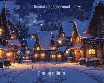 ANIMATED BACKGROUND | Anime snowy village | Cozy Looped Vtuber Twitch Stream Overlay OBS Background