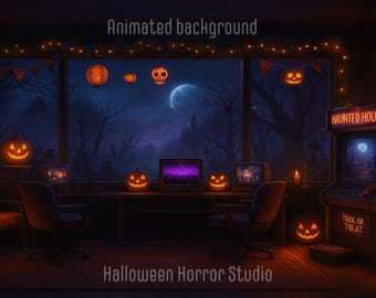 Halloween Animated Gaming Room Background for Twitch YouTube Streamers Retro Horror Arcade Loop