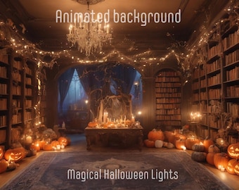 ANIMATED BACKGROUND | Magical Halloween Lights | Lofi Cozy Fantasy Looped Vtuber Twitch Stream Overlay Background