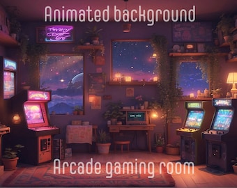 ANIMATED BACKGROUND | Arcade gaming Room | Lofi Cozy Fantasy Looped Vtuber Twitch Stream Overlay Background