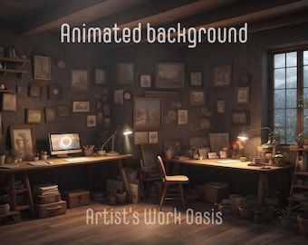 ANIMATED BACKGROUND |Artist's Work Oasis | Lofi Cozy Fantasy Looped Vtuber Twitch Stream Overlay Background