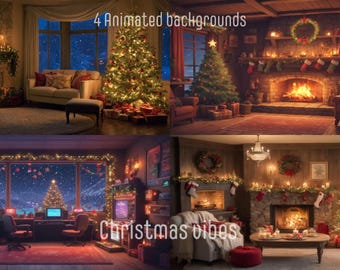 4 ANIMATED BACKGROUNDS | Christmas vibes| Lofi Cozy Fantasy Looped Vtuber Twitch Stream Overlay Background