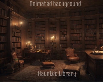 ANIMATED BACKGROUND | Haunted Library | Lofi Cozy Looped Vtuber Stream Overlay Twitch Background