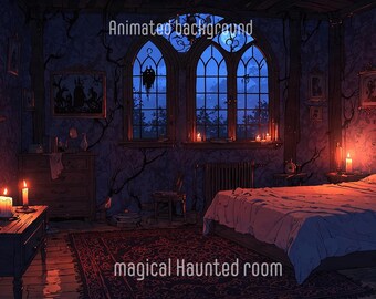 Animated Haunted Room Background: LoFi Cozy Fantasy Stream Overlay (MP4 Download)