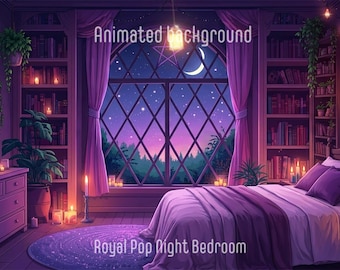 Royal Pop Night Bedroom Animated Background aesthetic Luxury Modern Digital Poster Loop Decor, Youtube twitch streaming