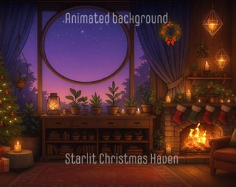 Starlit Christmas Haven Animated Background | Cozy Winter Fireplace Loop for Twitch Streamers, YouTube & VTubers