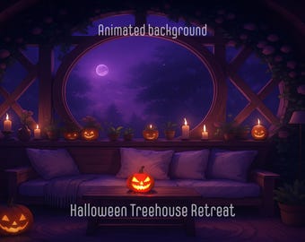 Halloween Treehouse Animated Background – Cozy Haunted Retreat