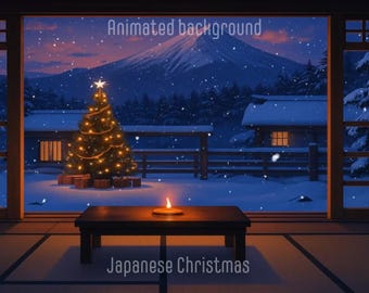 Japanese Christmas Animated Background, Mount Fuji Winter Wallpaper (Digital Download)