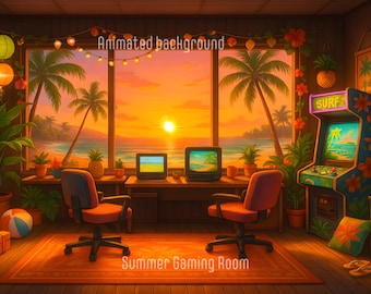 Zomer geanimeerde achtergrond Retro gaming-kamerlus voor makers van Twitch, YouTube en streaming