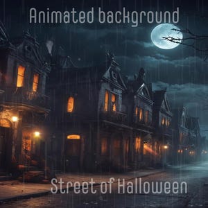 Animated Halloween Street Background | Lofi Fantasy Twitch Stream Overlay | Looped Vtuber Background