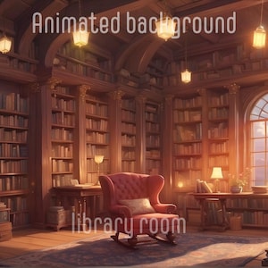ANIMATED BACKGROUND | library room | Lofi Cozy Fantasy Looped Vtuber Twitch Stream Overlay Background