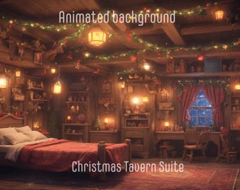 ANIMATED BACKGROUND | Christmas tavern suite | Lofi Cozy Fantasy Looped Vtuber Twitch Stream Overlay Background