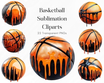 Dripping Basketball Sublimation Clipart, 22 PNG Melting Basketball Graphics, High-Resolution Sports Ball Clip Art for T-Shirts, Stickers