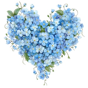 Forget Me Not Heart Clipart | 15 Blue Floral PNGs | Watercolor Flowers Digital Download | Wedding, Scrapbooking, Sublimation Art