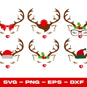 Christmas Reindeer Faces Svg, Reindeer Svg, Cute Reindeer Svg, Christmas Reindeer, Cute Reindeer Face Svg Cricut, Digital download