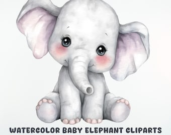 Aquarell Baby Elefant Clipart, niedliches Elefant PNG Bündel, Safari-Kinderzimmer-Tiere, Baby-Dusche-Clipart, Dschungel-Tier PNGs,