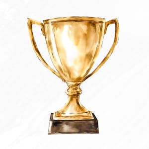 May include: A gold trophy with a classic design. The trophy has two handles and a round base.