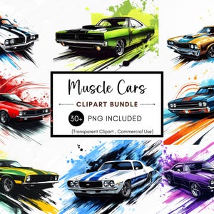 32 bundle clipart automobilistico ad acquerello, muscle car ad acquerello, design di sublimazione di auto retrò, veicoli americani classici, download immediato