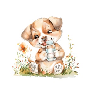 10 cuccioli di bambino con clipart di biberon, 10 immagini di alta qualità, cani carini, arredamento della scuola materna, uso commerciale