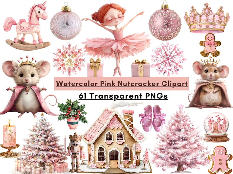 Pink Nutcracker Clipart Bundle, Watercolor Christmas Ballet PNG (61 ...