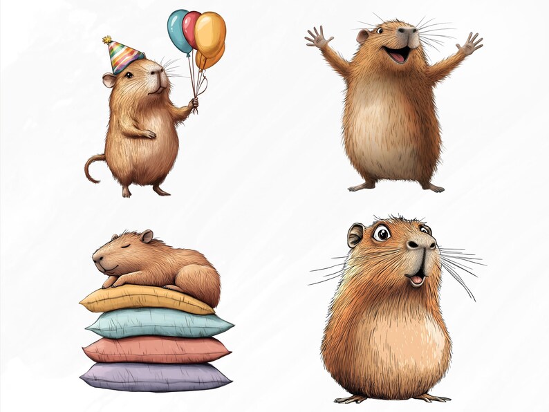 4 Stack Capybara Quirky Capybara Clipart Bundle, 20 Cute Capybara Pngs With Transparent ...