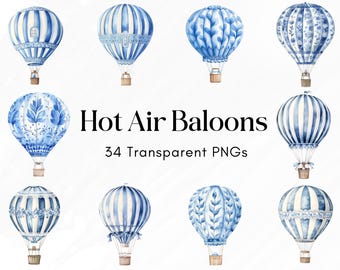 Pastel Watercolor Hot Air Balloon PNG | Blue Watercolor clipart, Boy Baby Shower Decor, Nursery Art, Cute Wall Art, Invitations and Designs