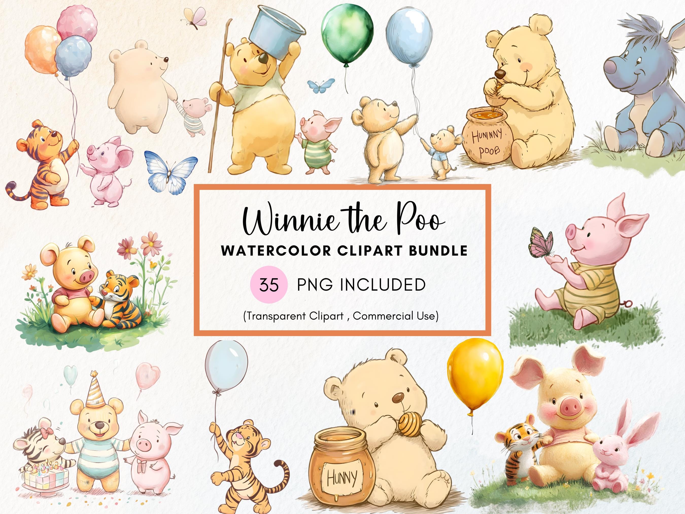 Classic Winnie the Pooh and Friends Clipart, 35 Clipart Bundle PNG, Transparent PNG, Classic Winnie the Pooh Bundle, DIY Baby Shower,300 dpi