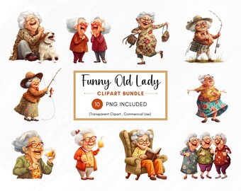 Lustige Oma Clipart, transparentes PNG-Bundle (kommerzielle Nutzung)