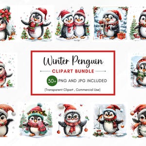 Imágenes Prediseñadas de pingüino de invierno PNG, imágenes prediseñadas de pingüino de Navidad, imágenes prediseñadas de Navidad, imágenes prediseñadas de pingüino para manualidades navideñas, descarga instantánea