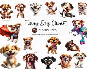Pacchetto di Clipart di cani divertenti, Clipart di cani stravaganti, Acquerello di cuccioli stravaganti, Clipart di cani stravaganti, Clipart di cani supereroi, Download immediato