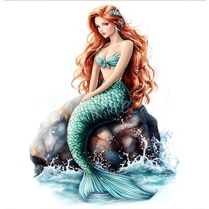15 Clipart de sirène aquarelle, clipart de sirènes mignons, clipart animaux de l'océan, haute qualité PNG, 4000 x 4000, 300 DPI, téléchargement numérique