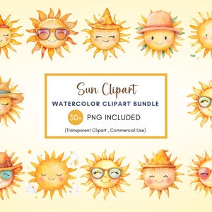 Aquarell Sonne Clipart-Bundle, glückliche Sonne Bilder, Boho süße Sonne PNG, Retro Sonne PNG, warme Sonne PNG, Sofort Download