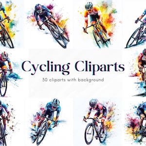 Radfahren Clipart Bundle, Aquarell Radfahrer Cliparts mit Hintergrund, Sport Fahrradfahrer PNG, Athletisch Clip Art, Rennrad Clipart