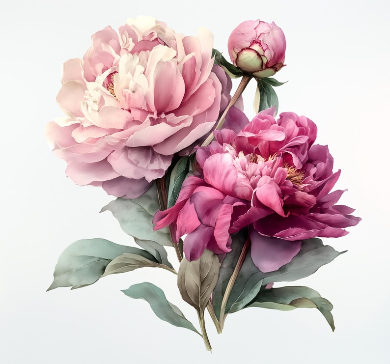 Watercolor Peonies Clipart PNG, Pink Peony Flowers Clip Art, Floral PNG ...