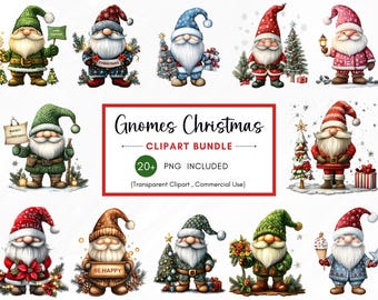 25 Watercolor Gnome bundle Clipart PNG, Christmas Gnomes Clip Art, Fantasy Clipart, Winter Holidays, Gnomes PNG, Instant Download