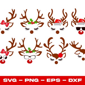 Christmas Reindeer Faces Svg, Reindeer Svg, Cute Reindeer Svg, Christmas Reindeer, Cute Reindeer Face Svg Cricut, Digital download