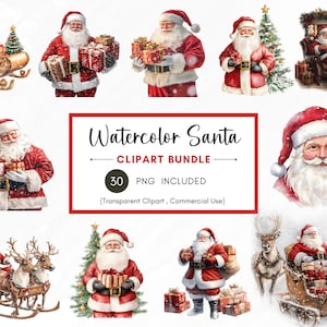 Aquarell Weihnachtsmann Clipart Bundle, Weihnachtsmann PNG Süße Weihnachten Clipart, gemütliche Winter Clip Art, Winter Clipart Weihnachtsmann PNG, Instant Download