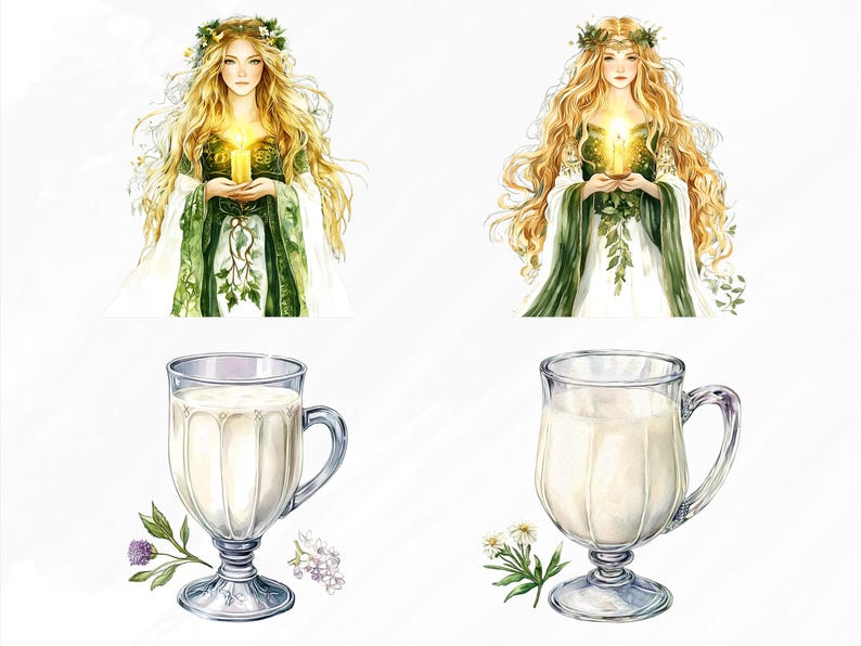 Imbolc Wicca Clipart PNG Bundle, Celtic Pagan Watercolor Illustrations ...