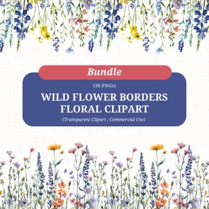 30 Wildflowers Border Clipart, Floral clipart, aquarel bloemenrand, Wildflower Frame, sublimatie, Instant Download