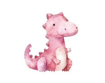 Watercolor Cartoon Dinosaur Clipart, Nursery Decor (Digital Download)