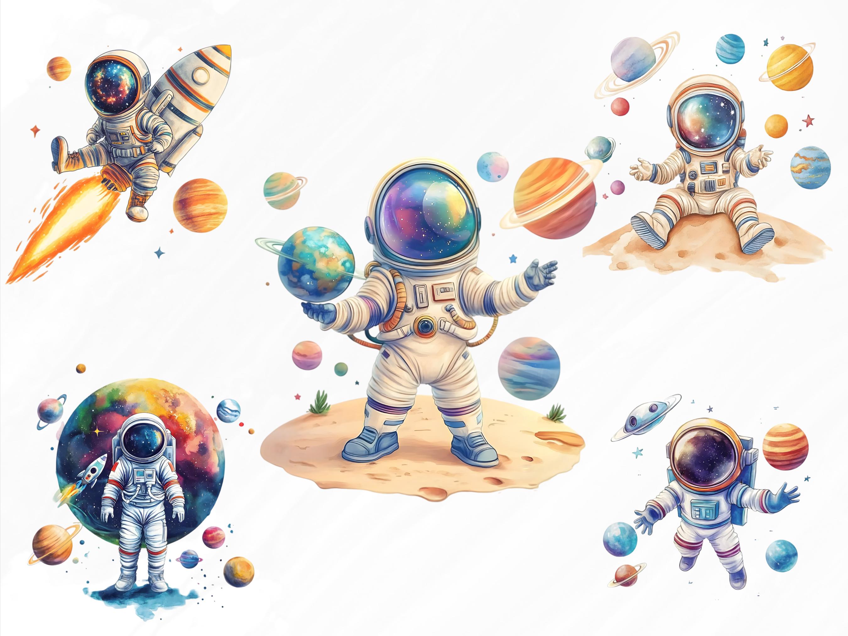 Watercolor Astronaut Clipart Bundle, Space Rocket PNG (digital Download ...