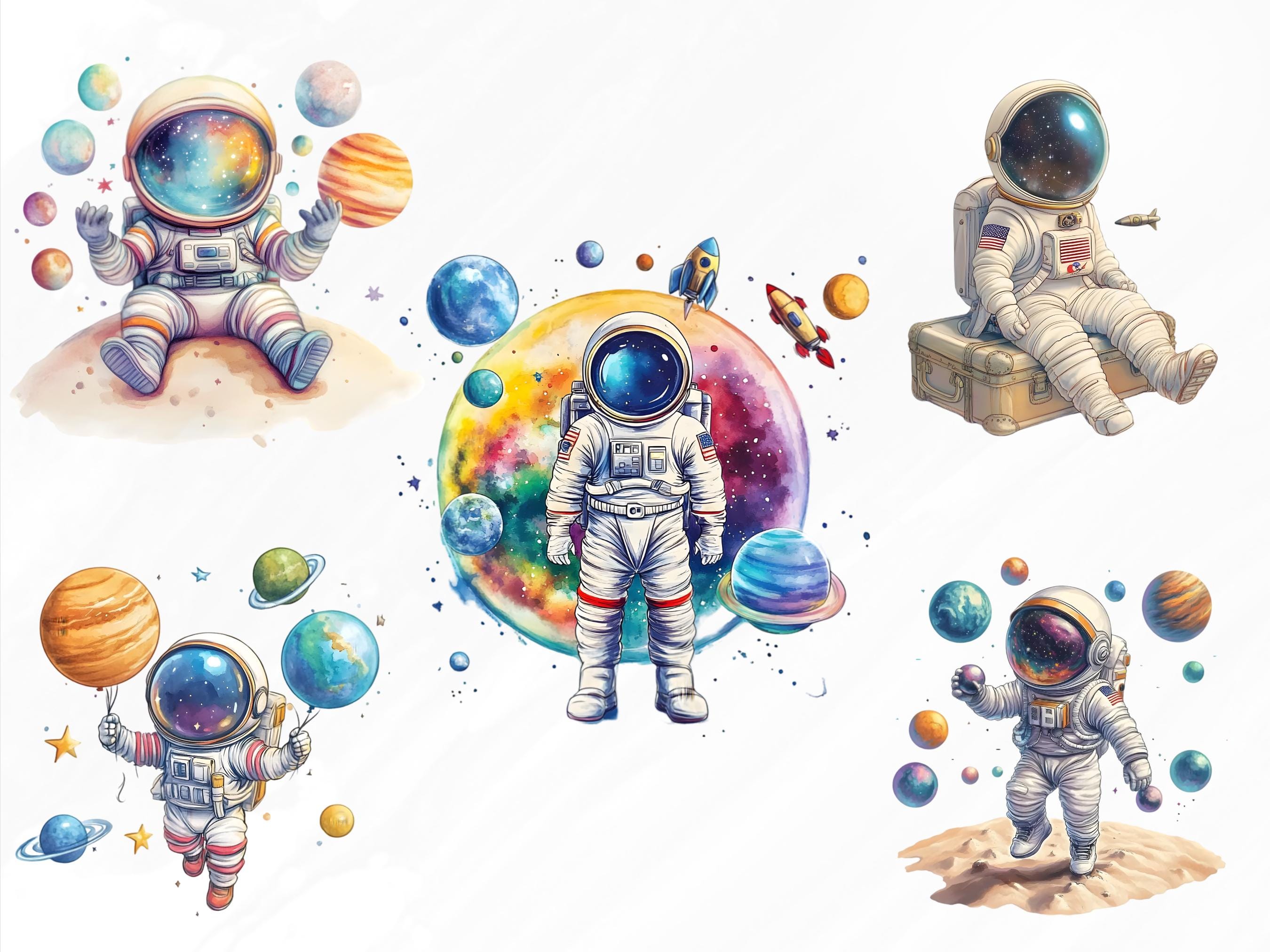 Watercolor Astronaut Clipart Bundle, Space Rocket PNG (digital Download ...