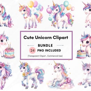 Süßes Einhorn Clipart | Magisches Einhorn Clipart | Einhorn Geburtstag Party Clipart | Einhorn PNG | Einhorn Cupcake Clipart