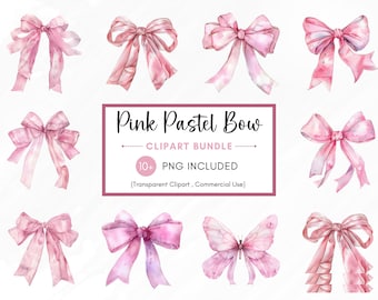 Acquerello pastello rosa fiocchi Clipart PNG, pacchetto fiocchi rosa acquerello, fiocco cornici Clipart, nastro PNG, uso commerciale PNG, download istantaneo