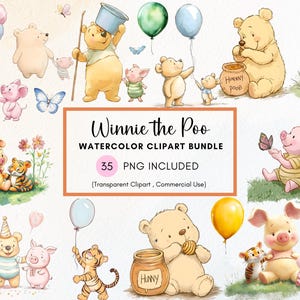Clipart classico di Winnie the Pooh e amici, 35 Clipart Bundle PNG, PNG trasparente, Pacchetto classico di Winnie the Pooh, Baby Shower fai da te