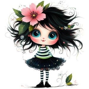 Clipart di ragazza stravagante, ragazza carina e stravagante, clipart di acquerello stampabile, JPG a 300 DPI, JPG di alta qualità, bambola carina, download immediato