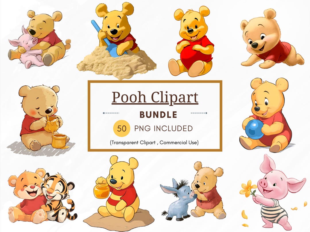 Classic Winnie the Pooh and Friends Clipart, 50 Clipart Bundle PNG